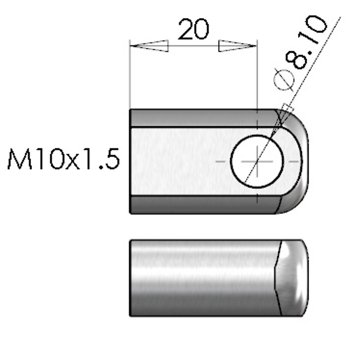 NitroLift Stainless Steel 8mm Hole 12mm Thick Eyelet To Fit M10 Thread
